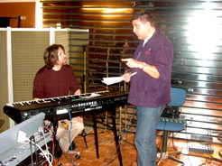 Rudess and Bollenberg working in the studio